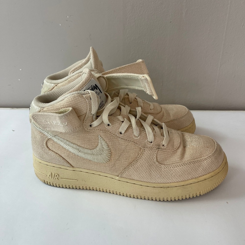 Nike Sneakers Mens 7.5 Beige Air Force 1 Mid Stussy Fossil DJ7841-200 Streetwear